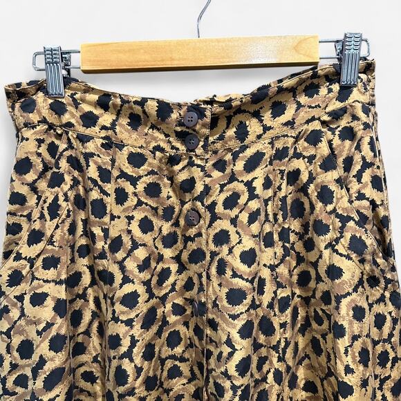 Vintage 90s Sunny Leigh Silk Leopard Print Button Front Maxi Skirt Medium - Picture 5 of 9